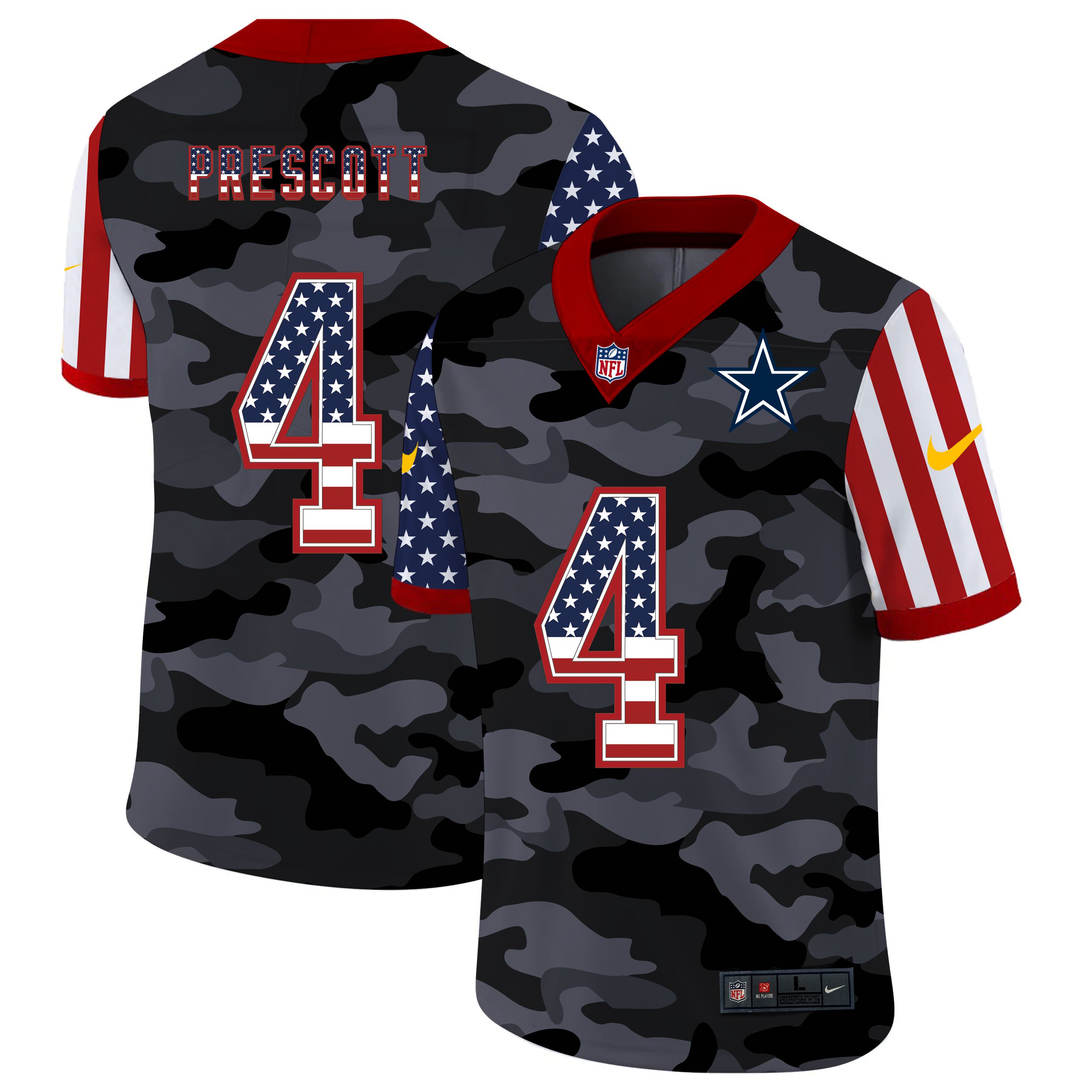 Men Dallas cowboys #4 Prescott 2020 Nike USA Camo Salute to Service Limited NFL Jerseys